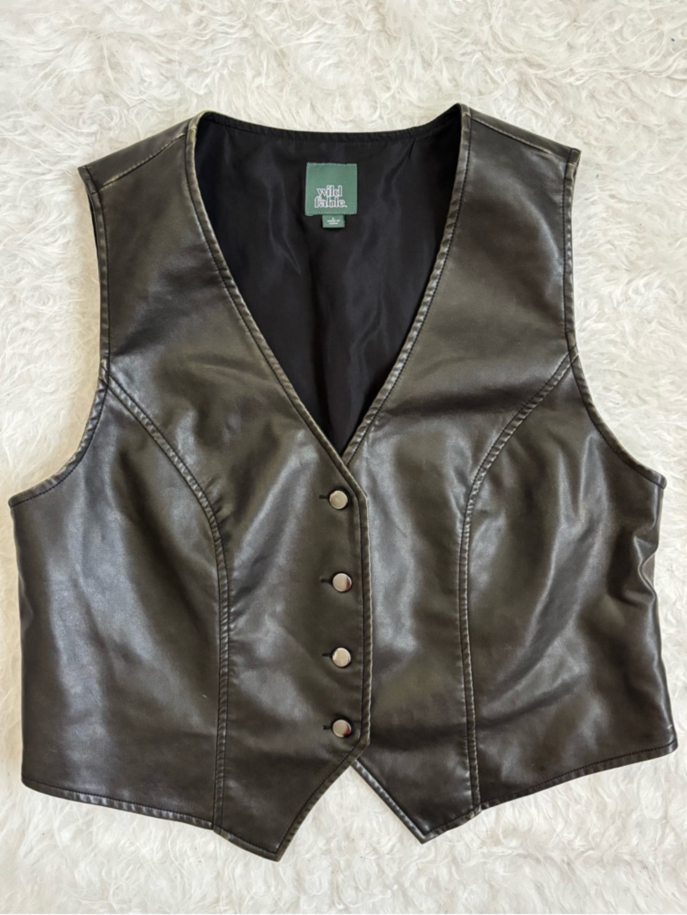 wild fable Women’s Dark Brown Faux Leather V-Neck Vest